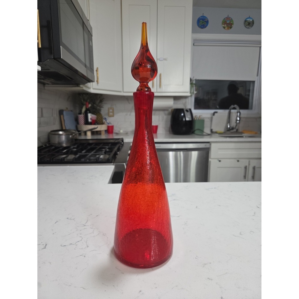 RUBY RED MCM PILGRIM GLASS DECANTER CRACKLE GLASS 16